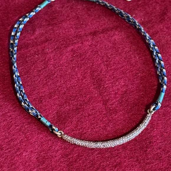 J.Crew Braided Rope Necklace Choker with Rhinestone-Encrusted Bar - Picture 3 of 11